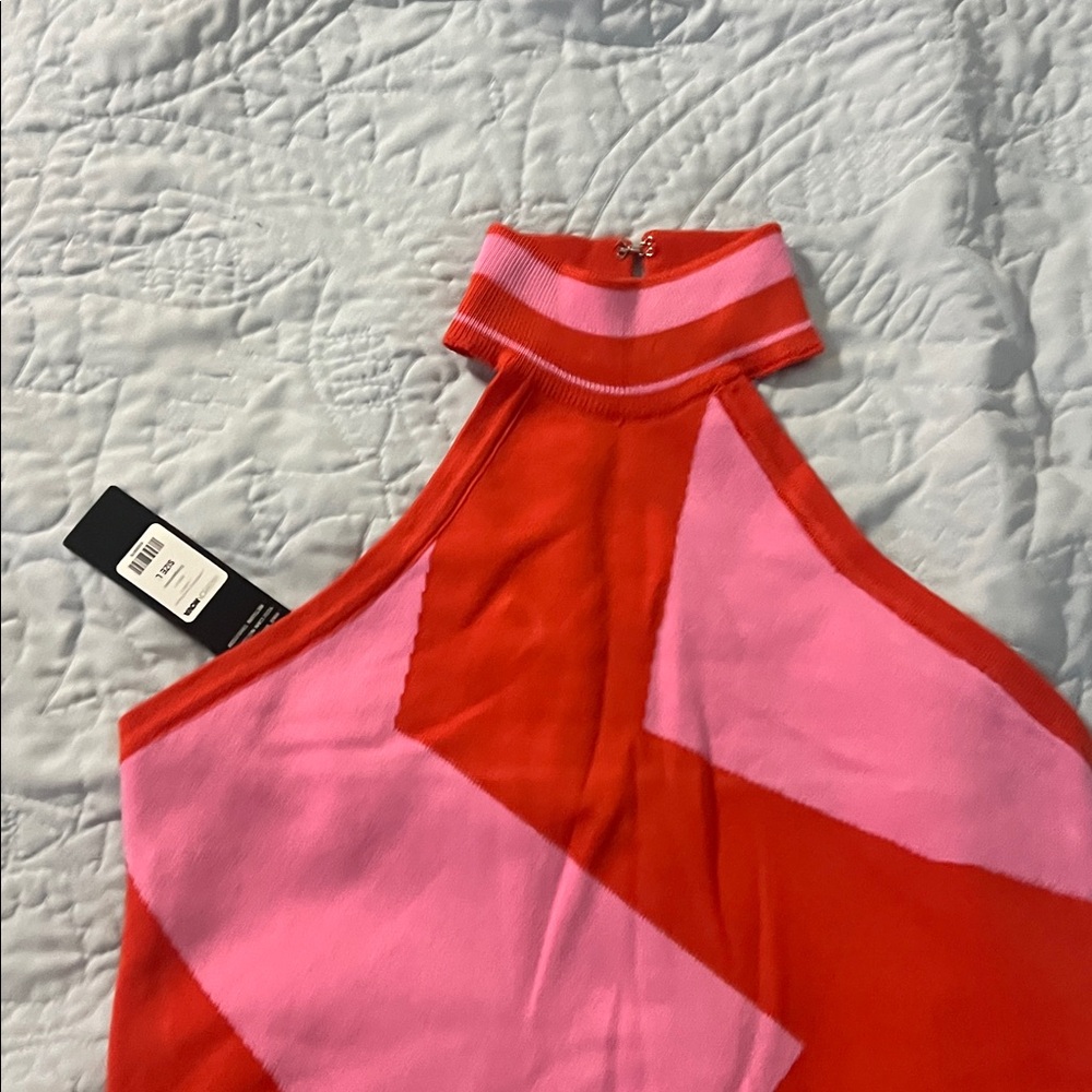 Abstract Halter Maxi Dress - Orange Pink - Picture 8 of 11